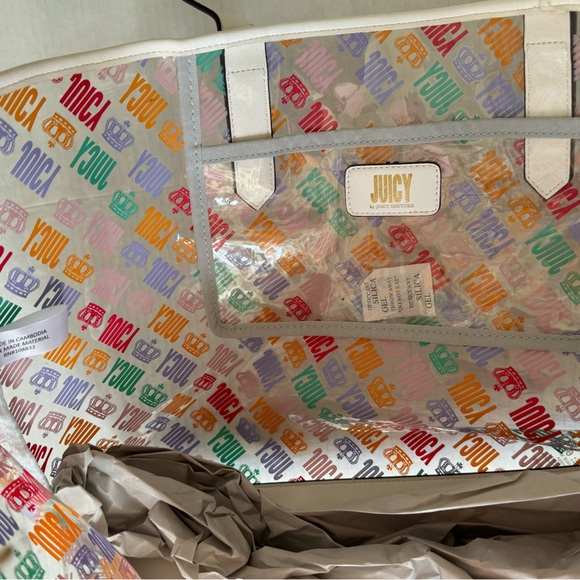 NWT JUICY by JUICY COUTURE Clear Logo Print Beach Tote Bag Purse Y2k - Picture 7 of 8